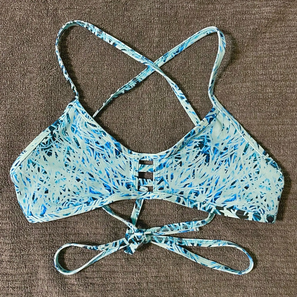 Jolyn triple vent tomcat bikini top in old retired blue stripe print
